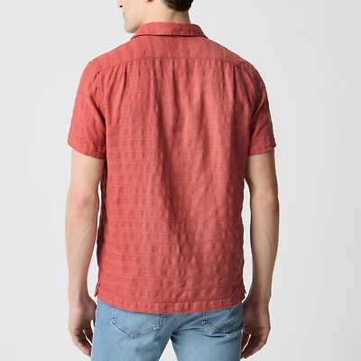 Short-sleeve textured camp shirt