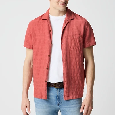Short-sleeve textured camp shirt