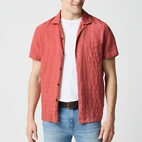 Short-sleeve textured camp shirt