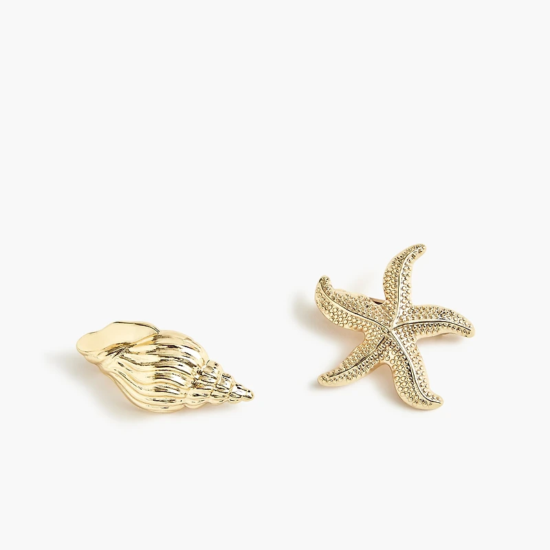 Metallic shell and starfish barrettes set-of-two