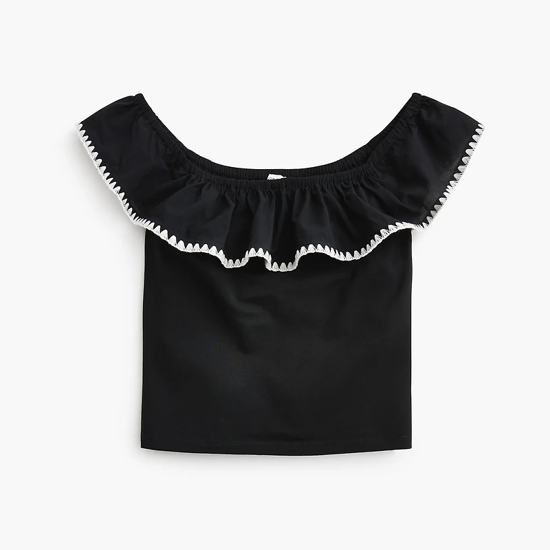 Blanket-stitch off-the-shoulder top