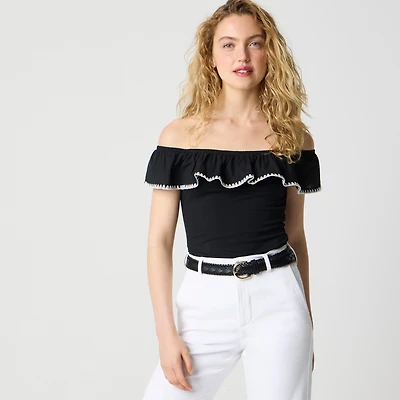 Blanket-stitch off-the-shoulder top