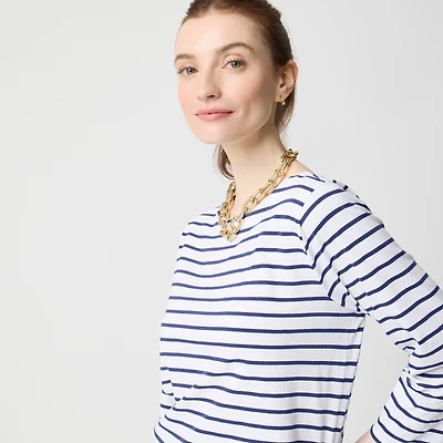 Striped three-quarter sleeve boatneck tee