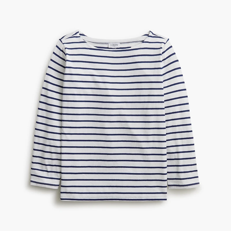 Striped three-quarter sleeve boatneck tee