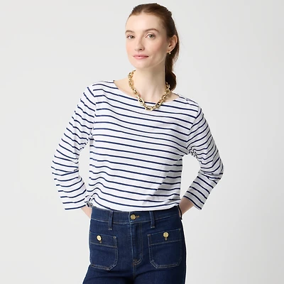 Striped three-quarter sleeve boatneck tee