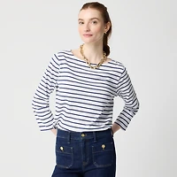 Striped three-quarter sleeve boatneck tee