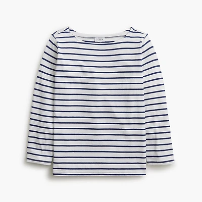 Striped three-quarter sleeve boatneck tee