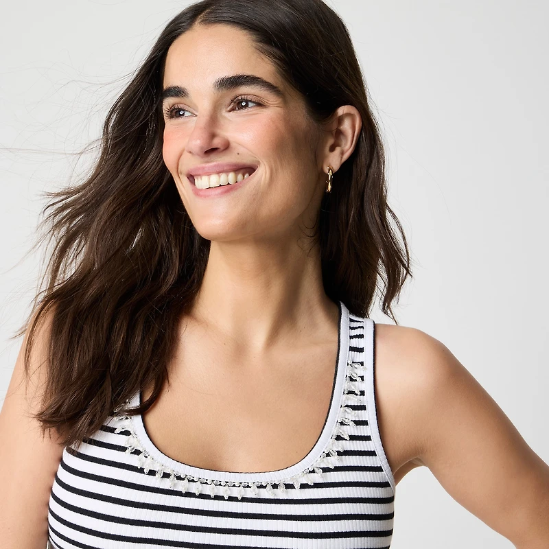 Bead-trim striped tank top