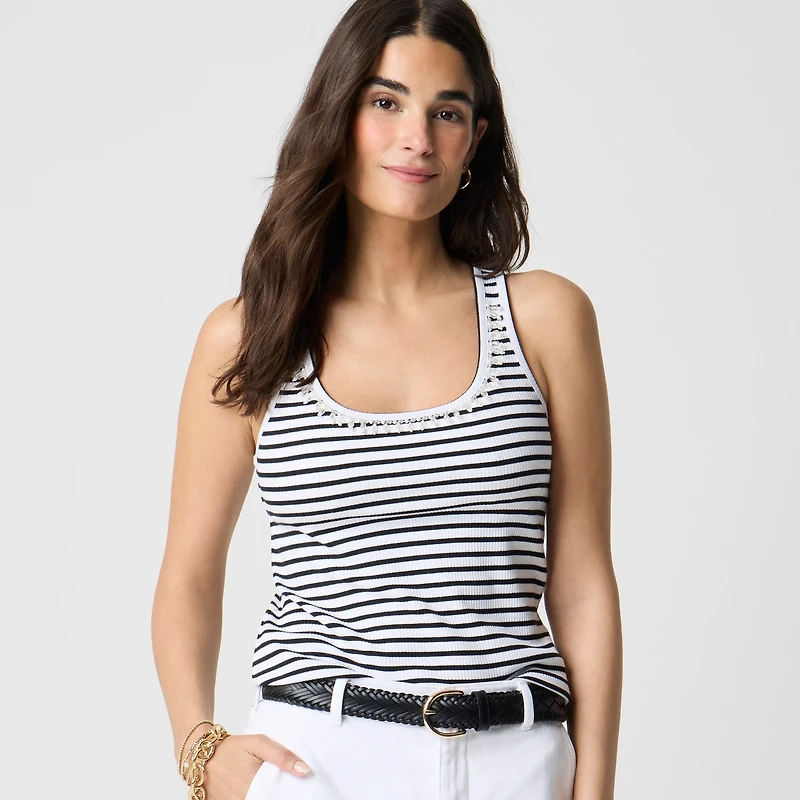 Bead-trim striped tank top