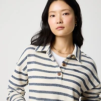 Striped collared terry sweatshirt