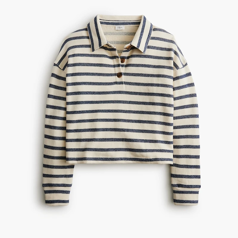 Striped collared terry sweatshirt