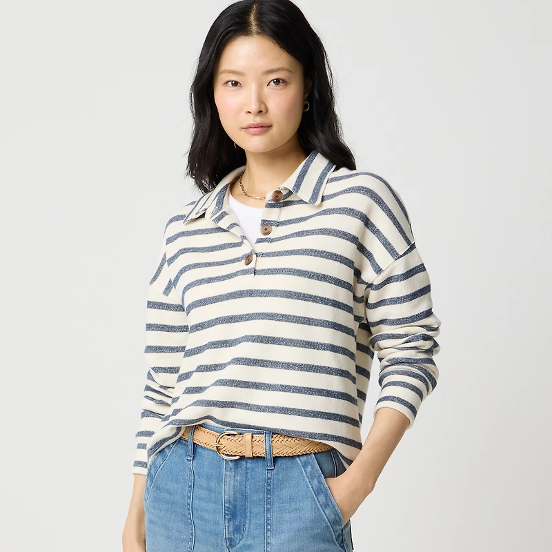 Striped collared terry sweatshirt