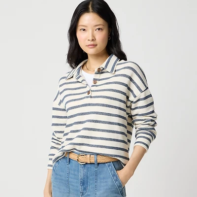 Striped collared terry sweatshirt
