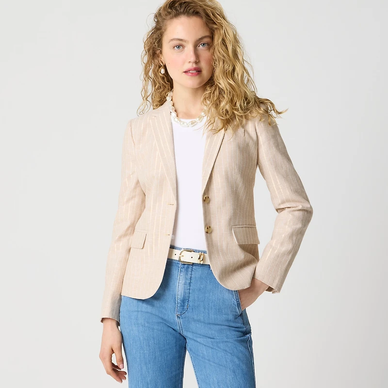 Pinstripe linen-blend schoolboy blazer