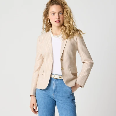 Pinstripe linen-blend schoolboy blazer
