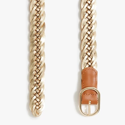 Leather skinny reversible braided belt