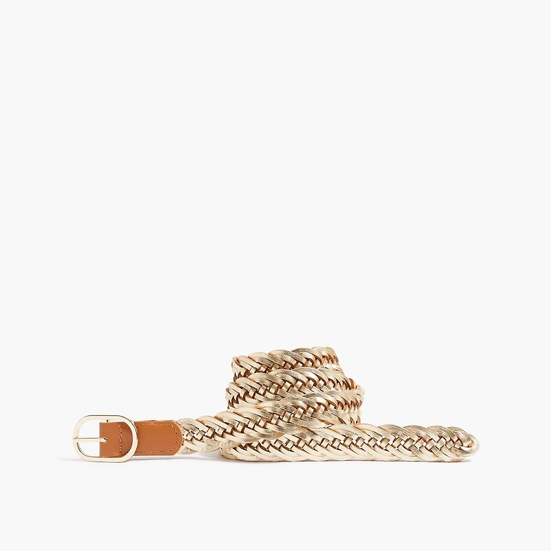 Leather skinny reversible braided belt