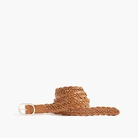 Leather skinny reversible braided belt