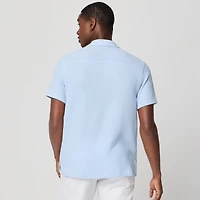 Short-sleeve textured camp shirt