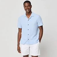 Short-sleeve textured camp shirt
