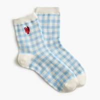 Embroidered lobster gingham crew socks