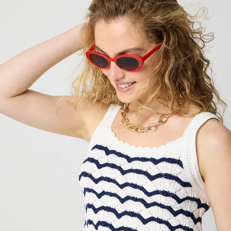 Striped squareneck crochet tank top