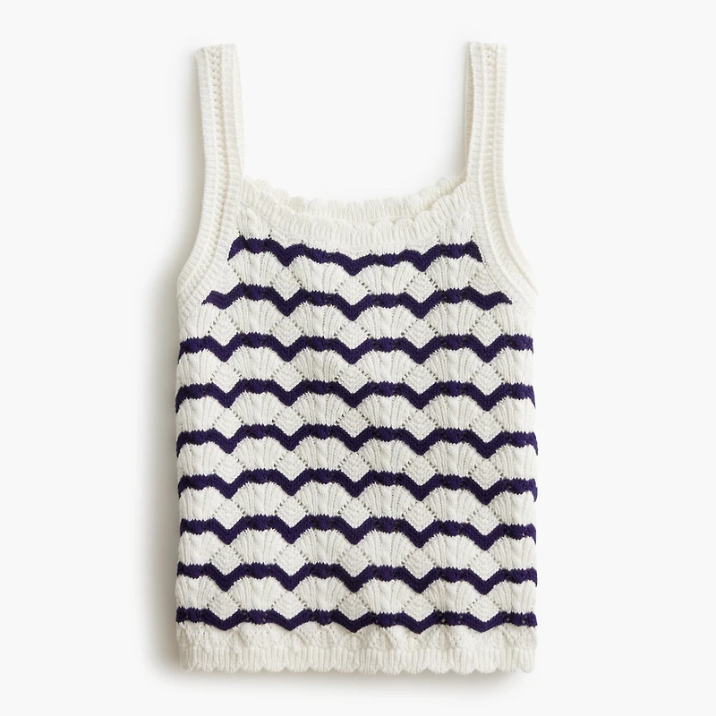 Striped squareneck crochet tank top
