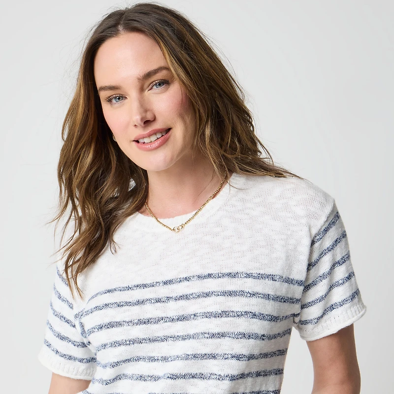 Striped short-sleeve relaxed beach sweater