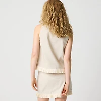 Straw-trim linen-blend skirt