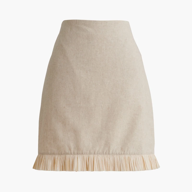 Straw-trim linen-blend skirt