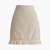 Straw-trim linen-blend skirt