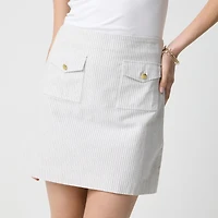 Striped linen-blend patch-pocket skirt