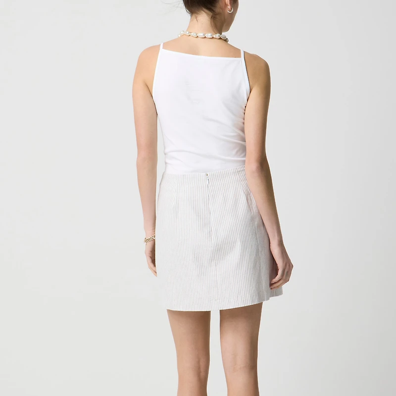 Striped linen-blend patch-pocket skirt