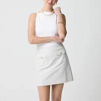 Striped linen-blend patch-pocket skirt