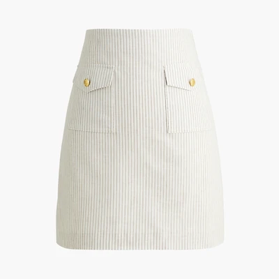 Striped linen-blend patch-pocket skirt