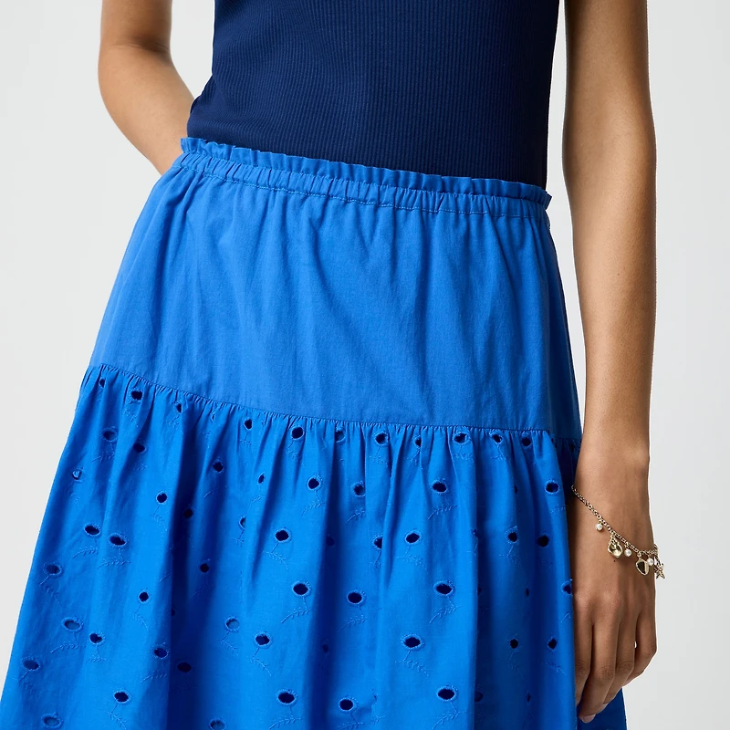 Drop-waist eyelet midi skirt
