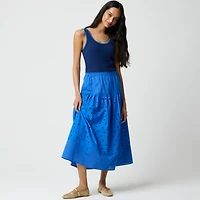 Drop-waist eyelet midi skirt