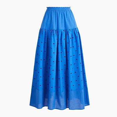 Drop-waist eyelet midi skirt