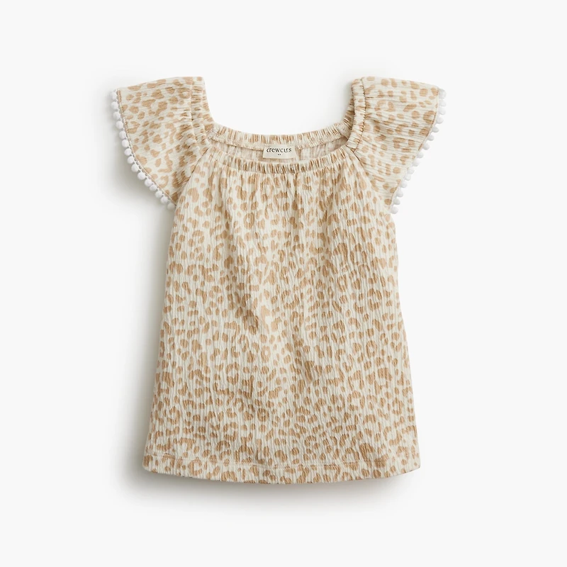 Girls' leopard flutter-sleeve tank top