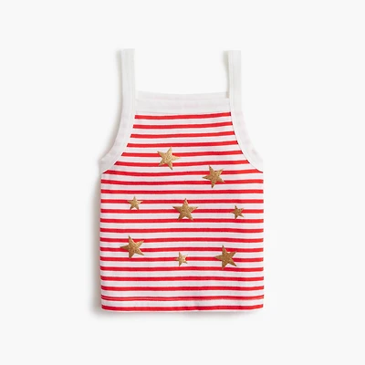 Girls' sleeveless glitter star striped graphic tank top