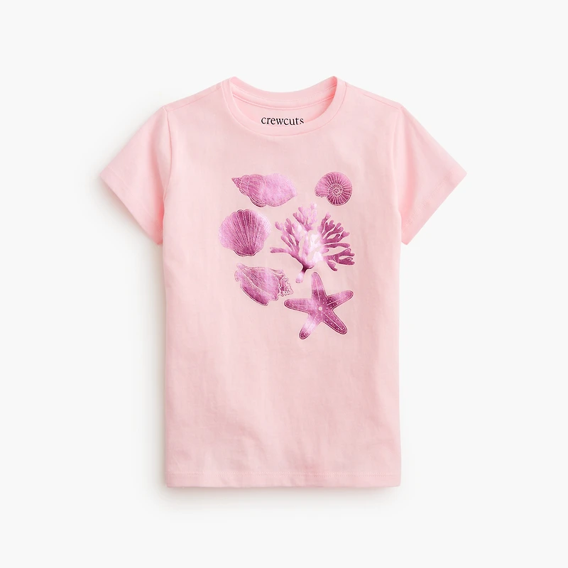 Girls' pink foil seashells graphic tee