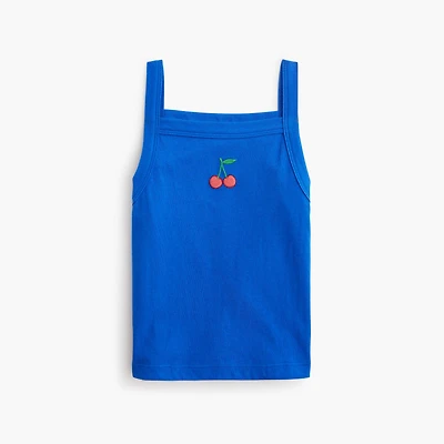 Girls' embroidered cherry graphic tank top