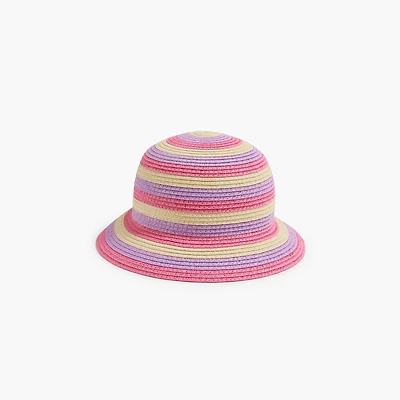 Girls' striped straw bucket hat