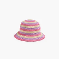Girls' striped straw bucket hat