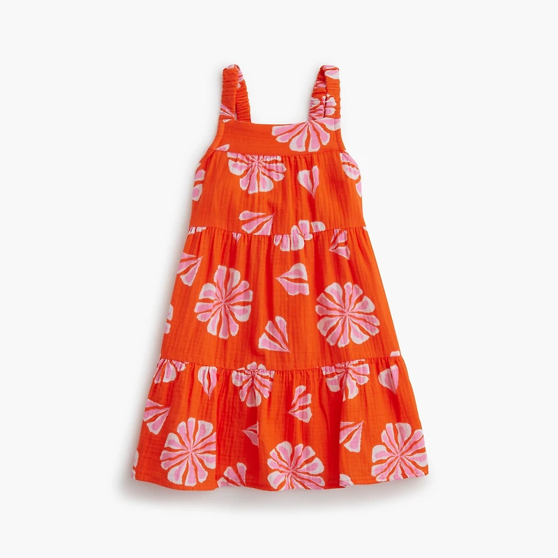 Girls' flower gauze tiered dress