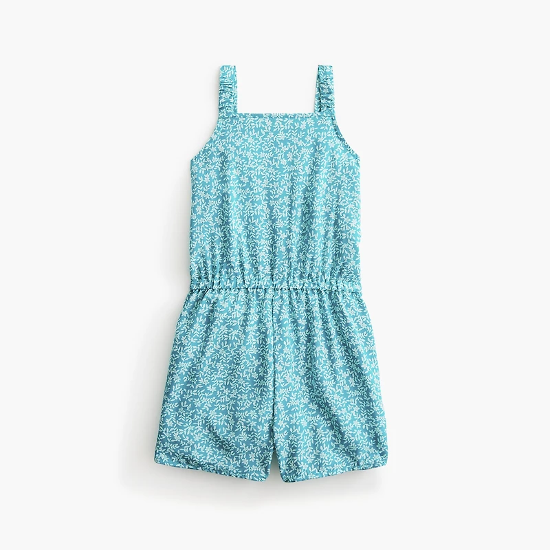 Girls' floral-print button-front romper