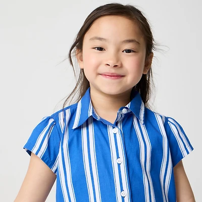 Girls' drop-waist striped shirt-dress