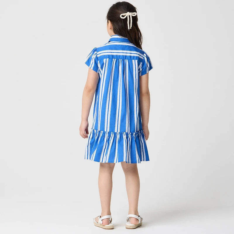 Girls' drop-waist striped shirt-dress