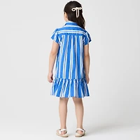 Girls' drop-waist striped shirt-dress
