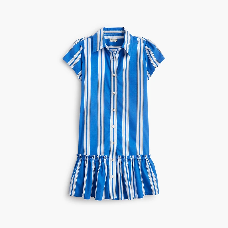 Girls' drop-waist striped shirt-dress